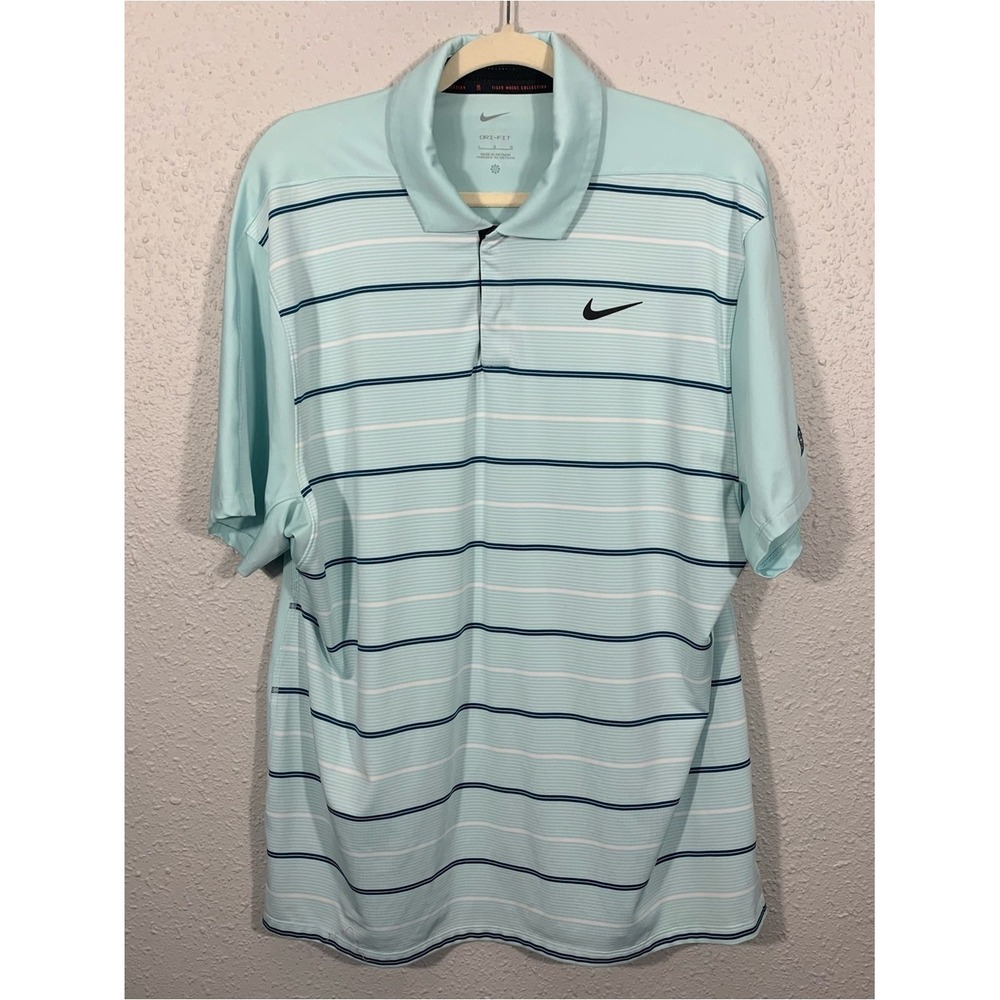 Tiger Woods Collection Nike Dri-fit Mint  G/Fore Multi Stripe Tech Pique Polo